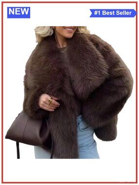 Faux Fur Cropped Fluffy Winter Jacket Shaggy Open Front